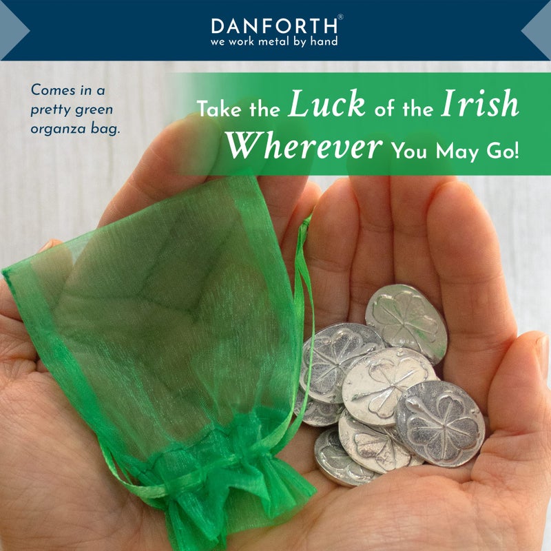 DANFORTH Pewter Four Leaf Clover Pocket Tokens | Handcrafted in USA | Shamrock Coins, Good Luck Charm | Gift Bag (Pack of 10) - Image 4